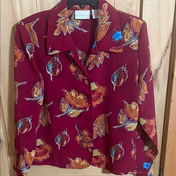christie & jill Tops - Christie & Jill Burgundy Floral Button-Front Women’s Top